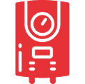 Red boiler icon on black background.