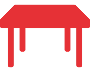 Bold red table illustration, black backdrop