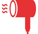 Hairdryer symbol with heat waves.